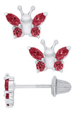 Genuine Sterling Silver Kiddie Kraft Butterfly Stud Earrings with Synthetic Birthstone