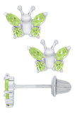 Genuine Sterling Silver Kiddie Kraft Butterfly Stud Earrings with Synthetic Birthstone