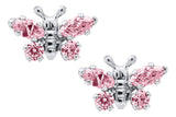 Genuine Sterling Silver Kiddie Kraft Butterfly Stud Earrings with Synthetic Birthstone