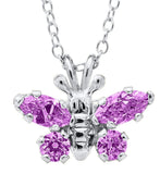 Genuine Sterling Silver Kiddie Kraft Butterfly Pendant Necklace with Synthetic Birthstone