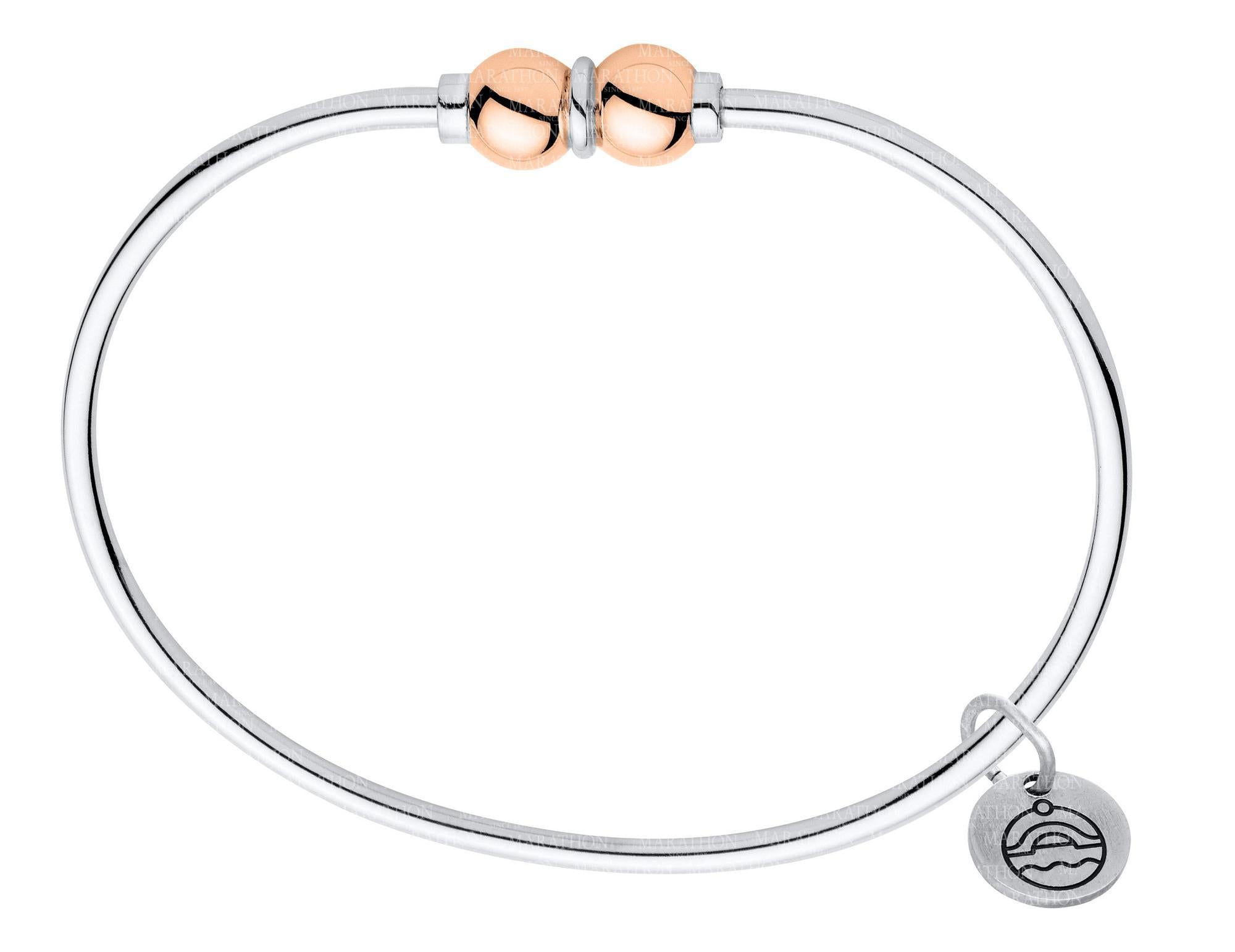 Genuine Sterling Silver Cape Cod Bracelet with Polished 14k Rose Gold Double Bead