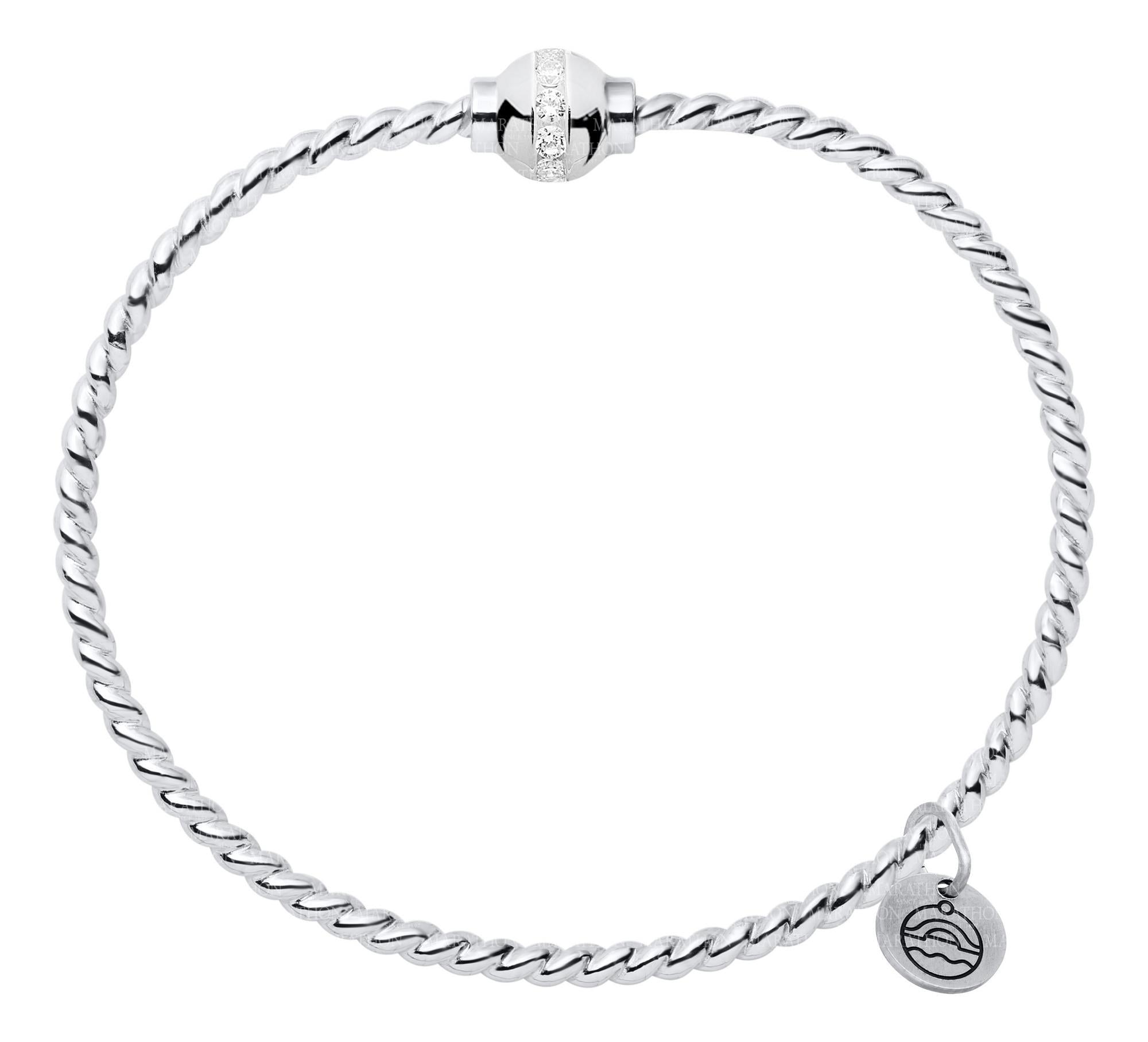 Genuine Sterling Silver Cape Cod Twist Bracelet with Polished Sterling and CZ Bead