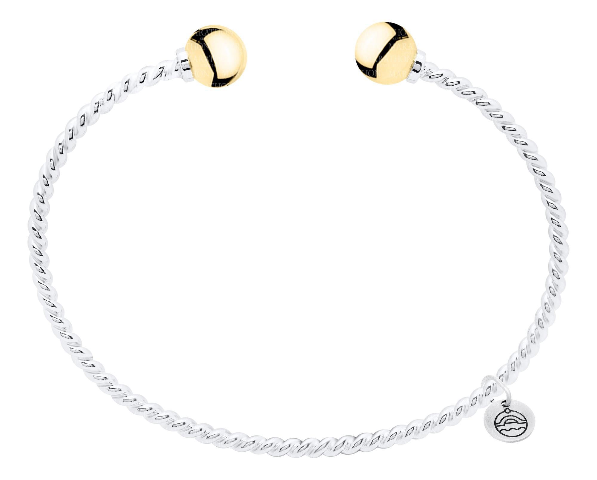 Genuine Sterling Silver Cape Cod Twist Cuff Bracelet with Polished 14k Yellow Gold End Beads