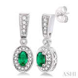 Oval Shape Gemstone & Diamond Earrings