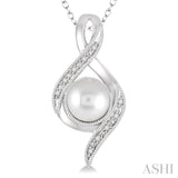 Silver Pearl & Diamond Pendant