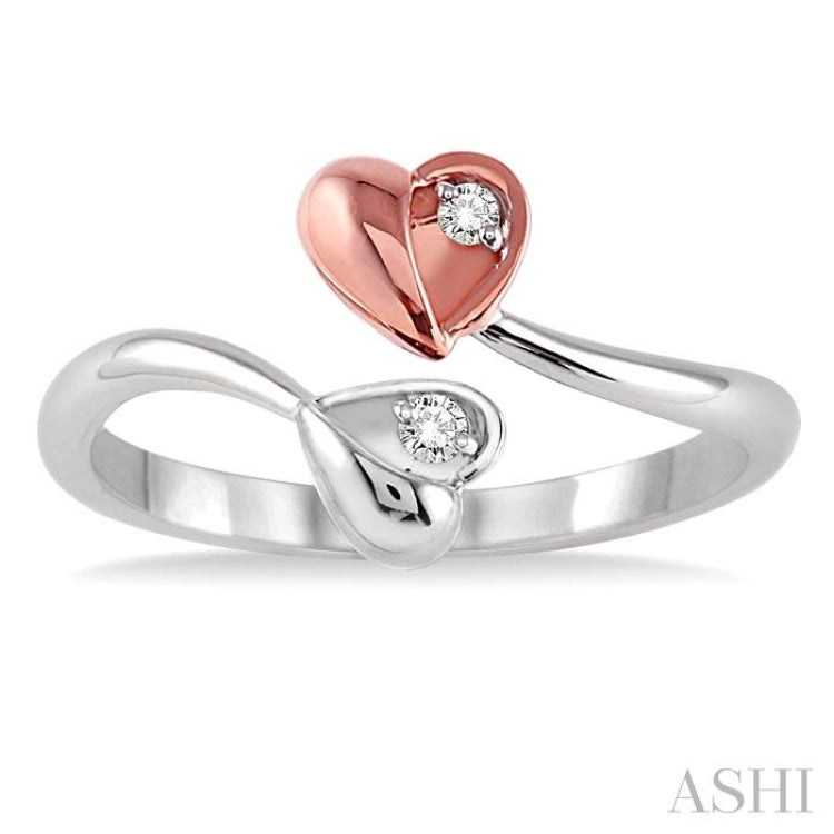 Twin Heart Shape 2 Stone Diamond Fashion Open Ring