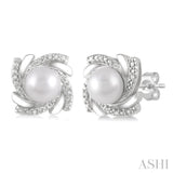 Silver Pearl & Diamond Earrings