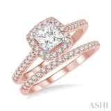 1/2 Ctw Diamond Wedding Set With 3/8 Ctw Princess Cut Engagement Ring in Rose and White Gold and 1/10 Ctw Wedding Band in 14k Rose Gold