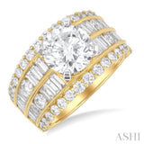 2 1/3 ctw Wide Shank Baguette and Round Cut Diamond Semi-Mount Engagement Ring in 14K Yellow and White Gold