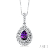 1/20 ctw Pear Cut 7X5MM Amethyst and Round Cut Diamond Semi Precious Pendant With Chain in Sterling Silver