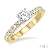 1 Ctw Diamond Ladies Engagement Ring with 1/2 Ct Round Cut Center Stone in 14K Yellow And White Gold